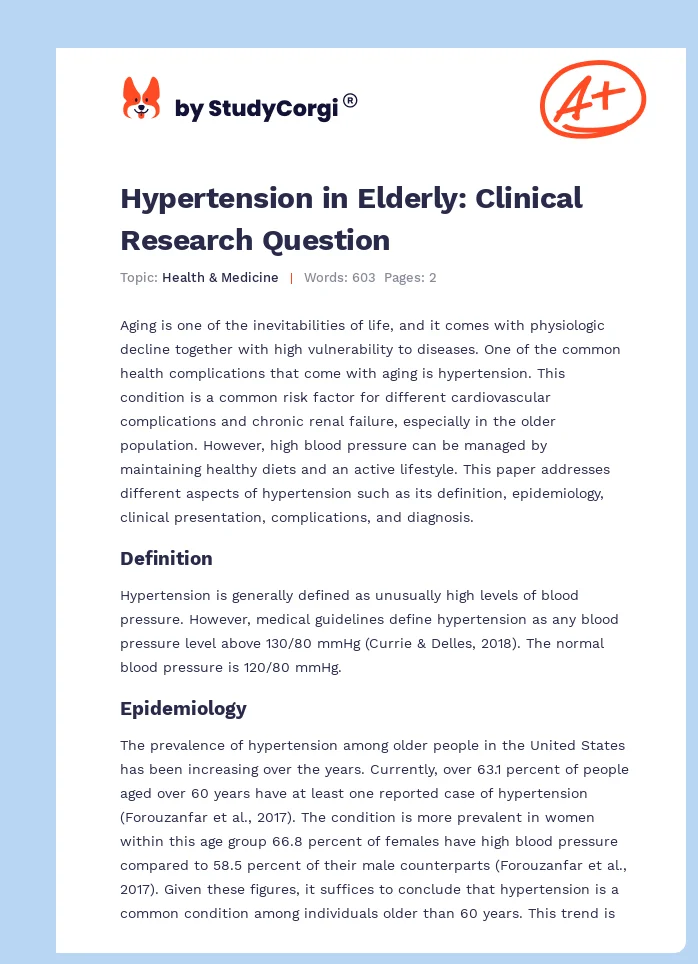 Hypertension in Elderly: Clinical Research Question. Page 1