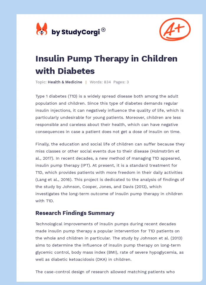 Insulin Pump Therapy in Children with Diabetes. Page 1