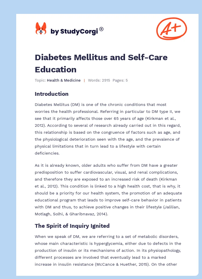 Diabetes Mellitus and Self-Care Education. Page 1
