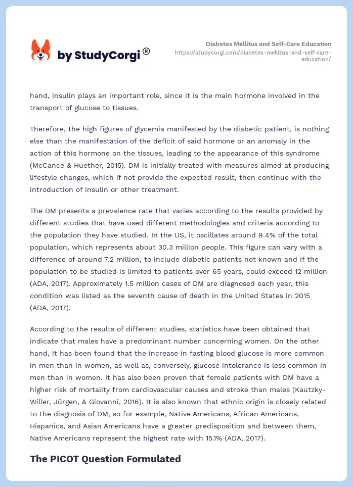 Diabetes Mellitus and Self-Care Education. Page 2