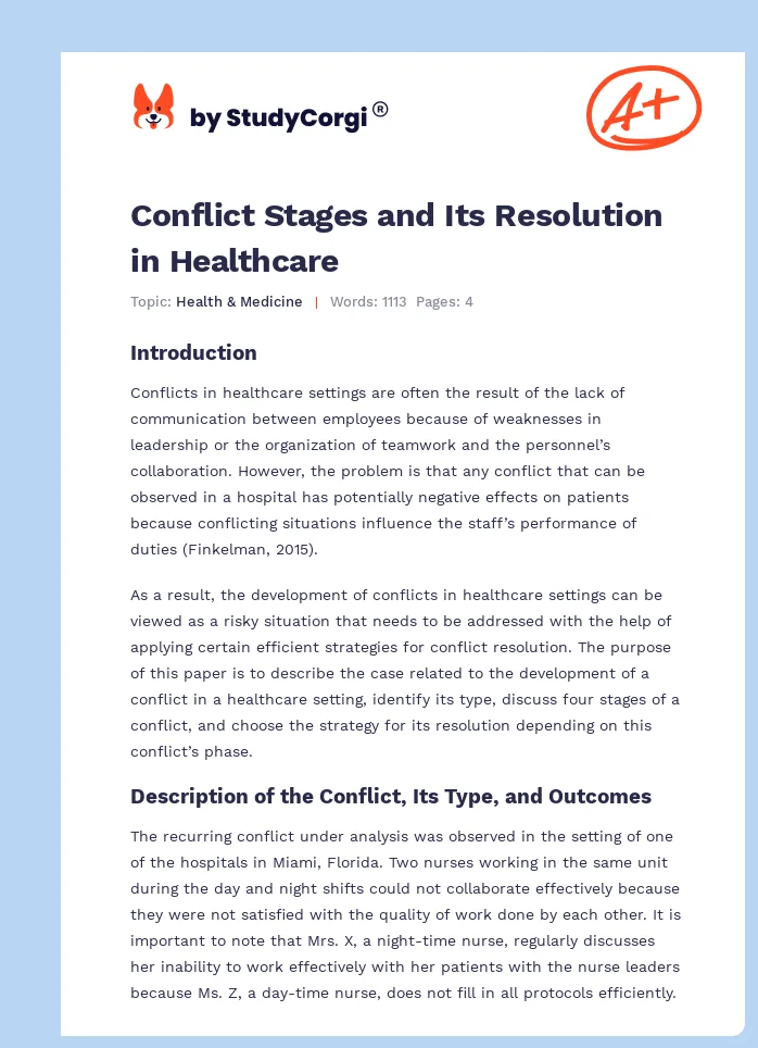Conflict Stages and Its Resolution in Healthcare. Page 1