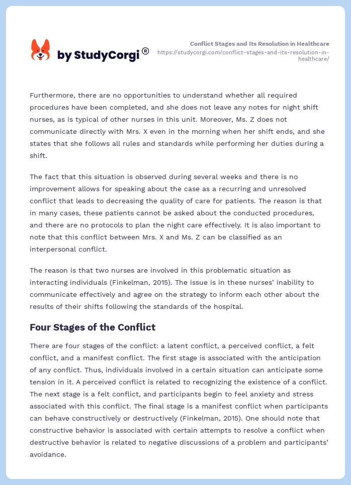 Conflict Stages and Its Resolution in Healthcare. Page 2