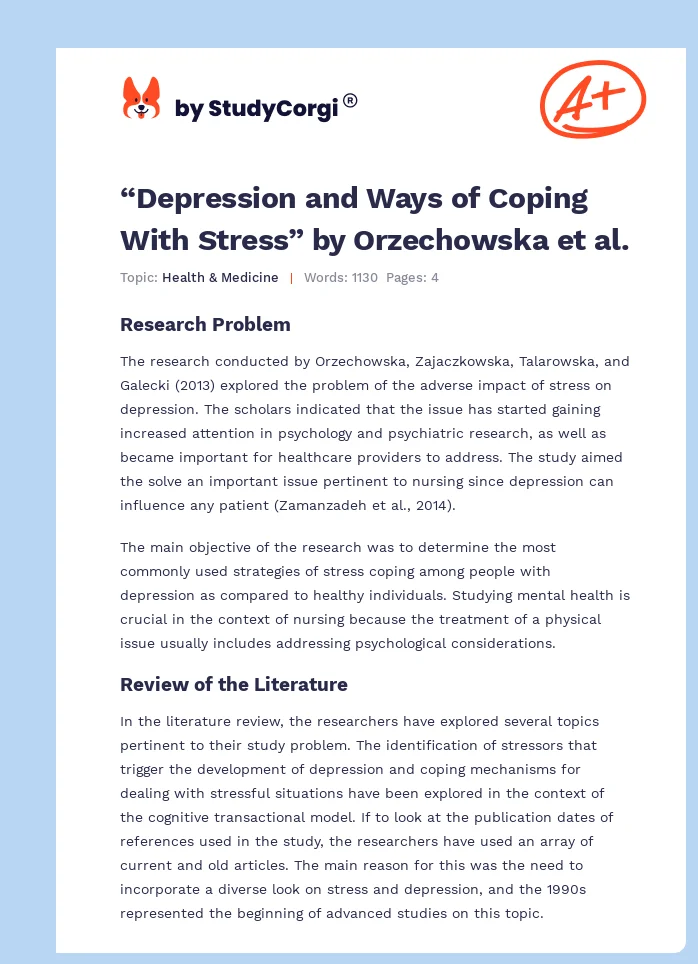 “Depression and Ways of Coping With Stress” by Orzechowska et al.. Page 1