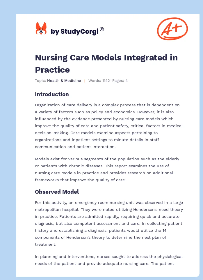 Nursing Care Models Integrated in Practice. Page 1
