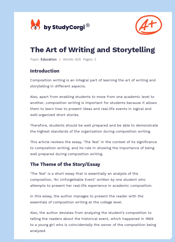 The Art of Writing and Storytelling. Page 1