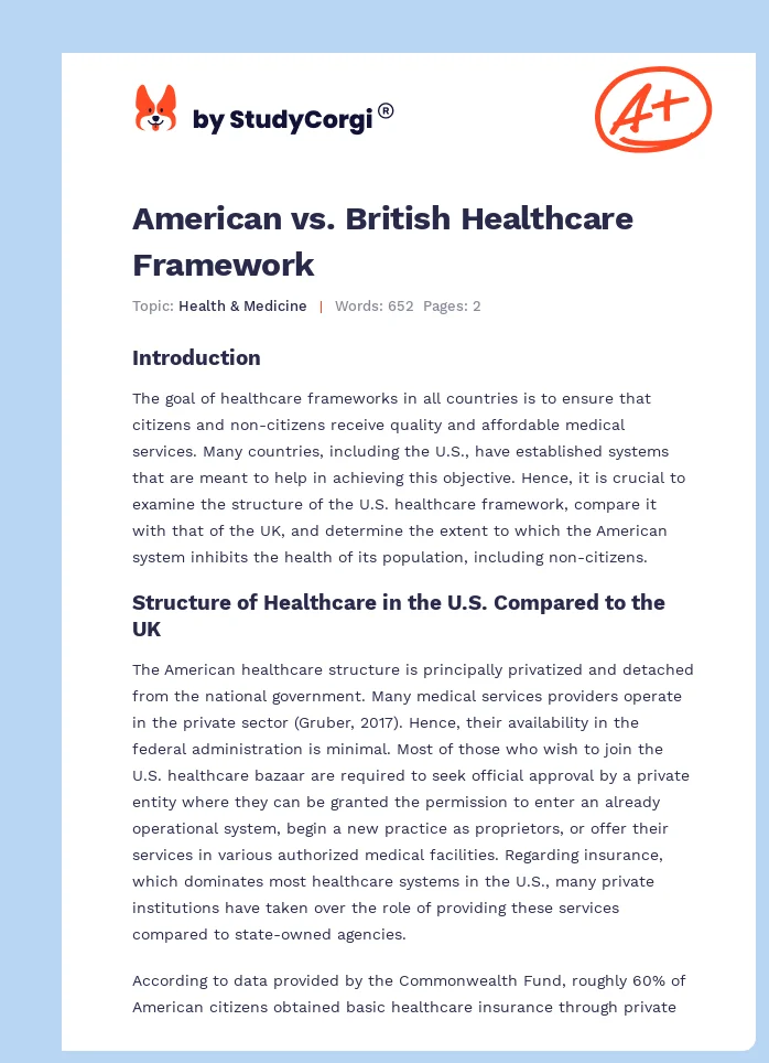 American vs. British Healthcare Framework. Page 1