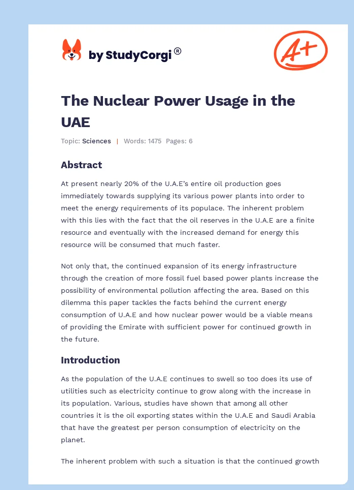 The Nuclear Power Usage in the UAE. Page 1