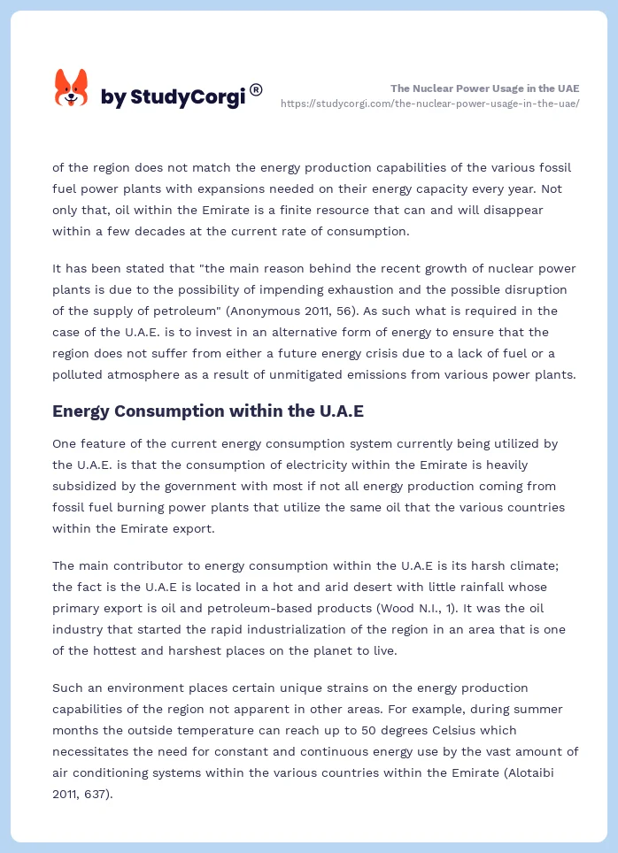 The Nuclear Power Usage in the UAE. Page 2