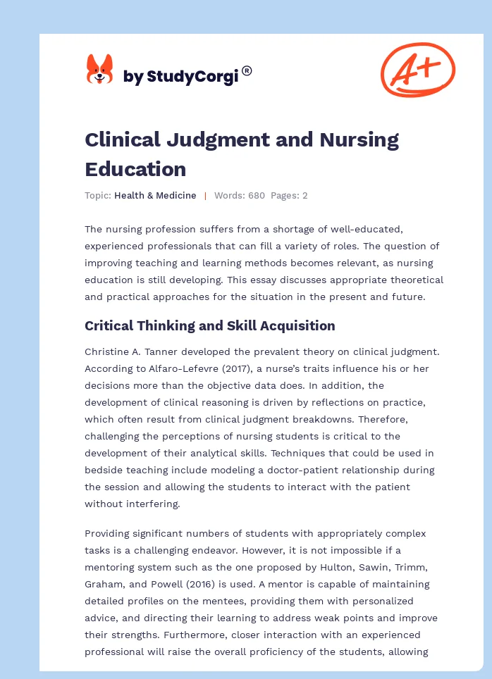 Clinical Judgment and Nursing Education. Page 1