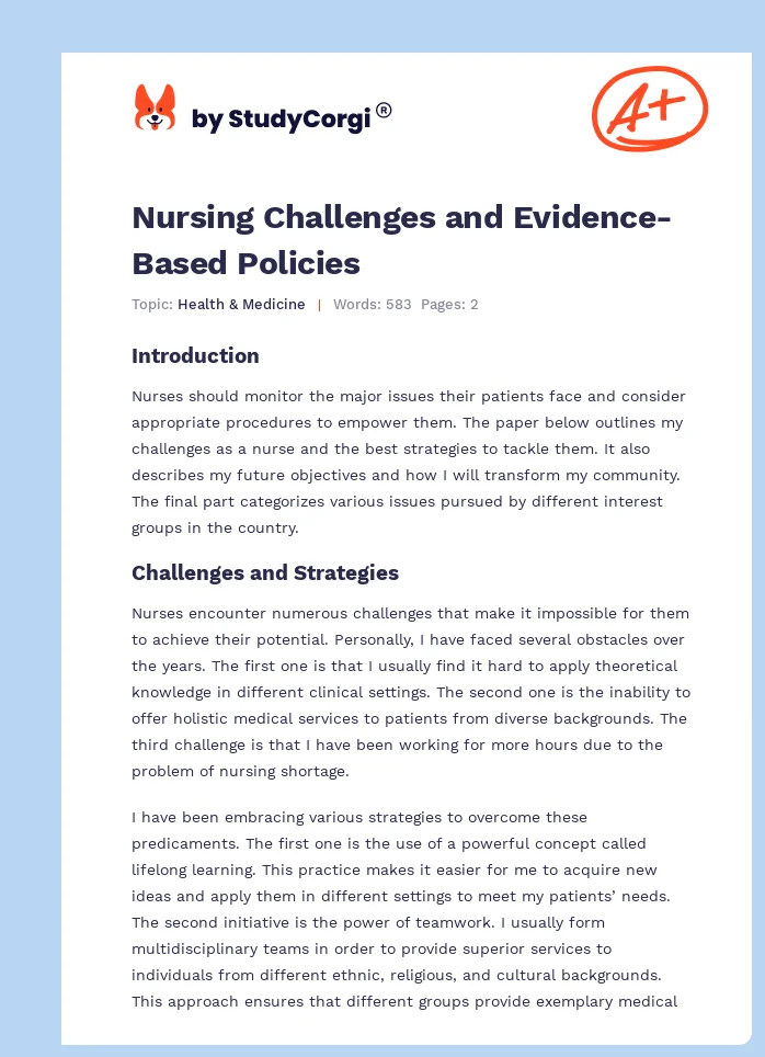 Nursing Challenges and Evidence-Based Policies. Page 1