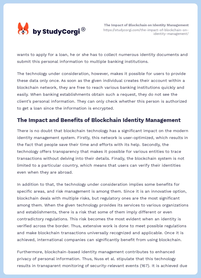 The Impact of Blockchain on Identity Management. Page 2