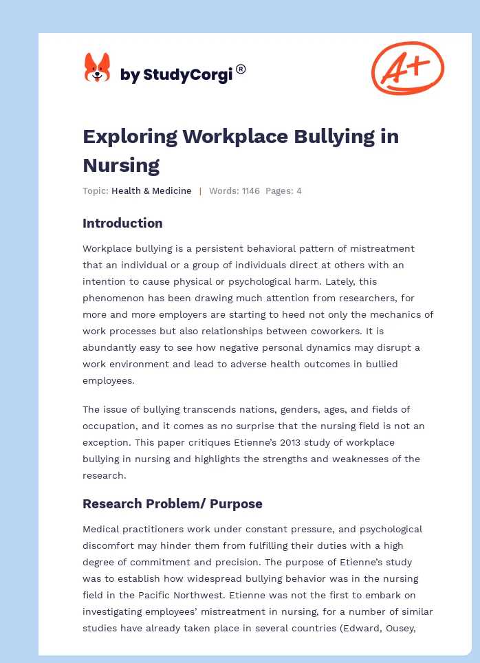 Exploring Workplace Bullying in Nursing. Page 1