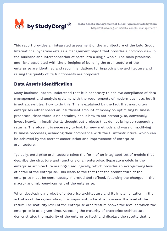Data Assets Management of LuLu Hypermarkets System. Page 2