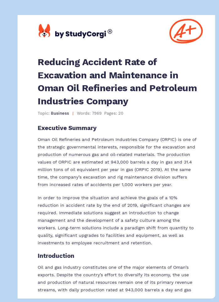 Reducing Accident Rate of Excavation and Maintenance in Oman Oil Refineries and Petroleum Industries Company. Page 1