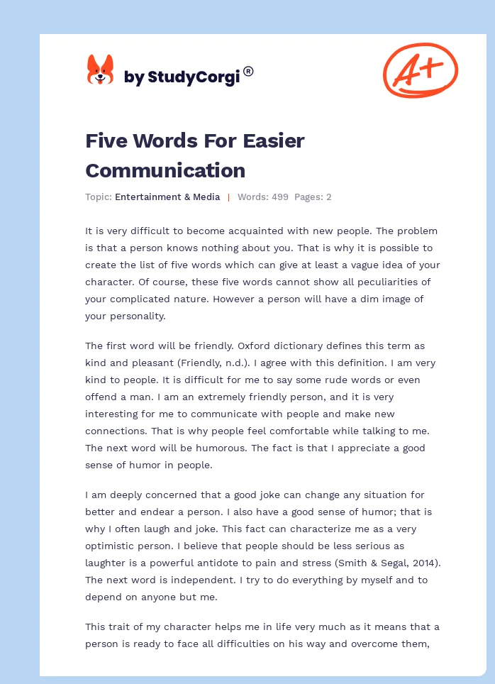 Five Words For Easier Communication. Page 1