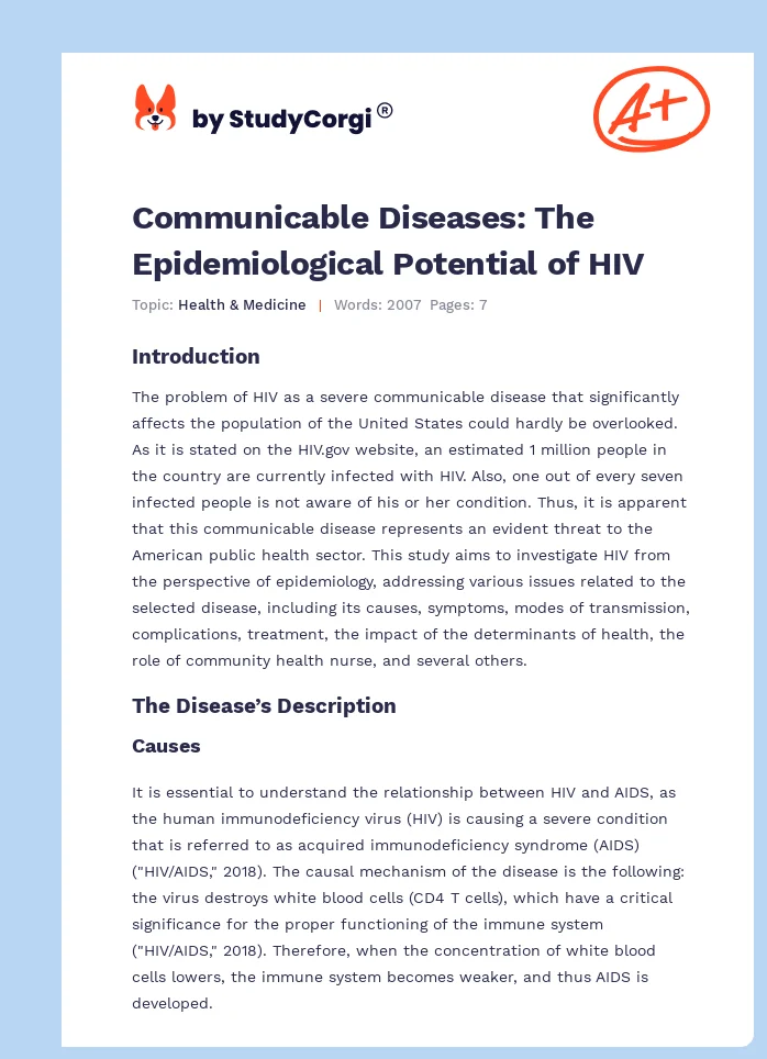 Communicable Diseases: The Epidemiological Potential of HIV. Page 1