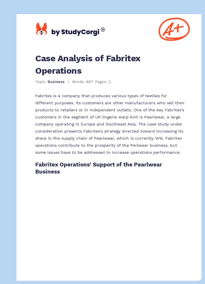Case Analysis of Fabritex Operations. Page 1