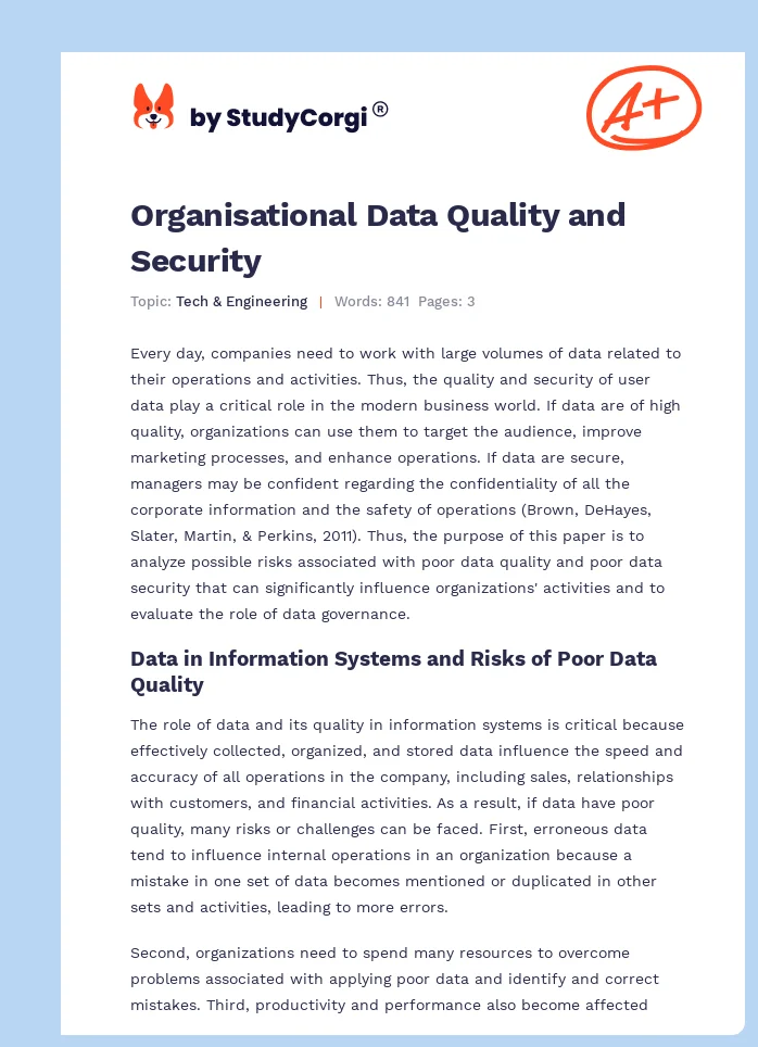 Organisational Data Quality and Security. Page 1