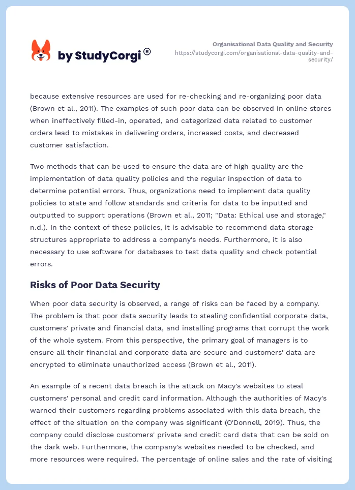 Organisational Data Quality and Security. Page 2