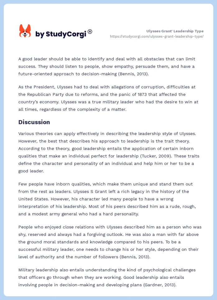 Ulysses Grant' Leadership Type. Page 2