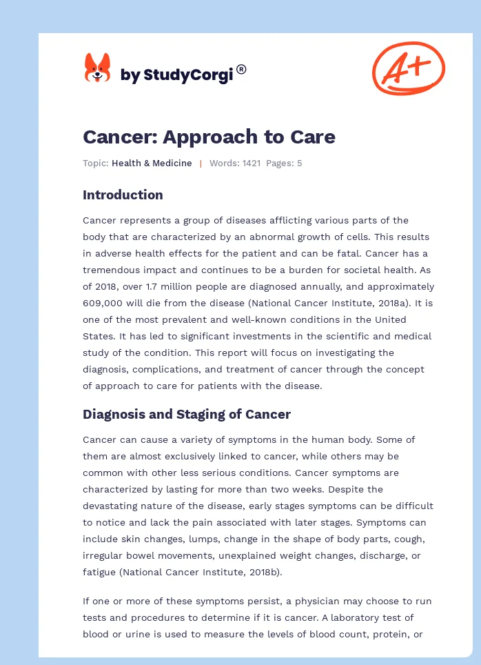 Cancer: Approach to Care. Page 1