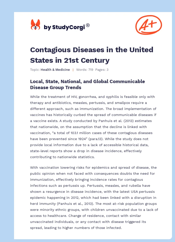 Contagious Diseases in the United States in 21st Century. Page 1