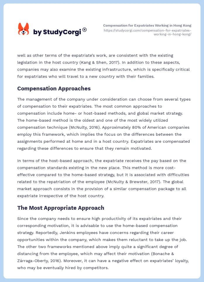 Compensation for Expatriates Working in Hong Kong. Page 2
