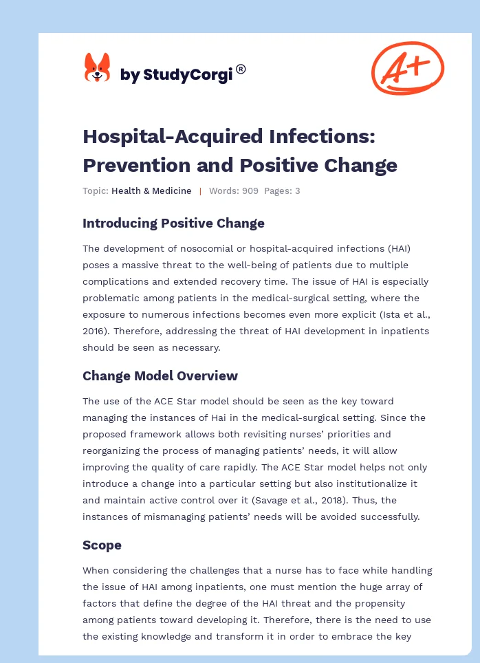 Hospital-Acquired Infections: Prevention and Positive Change. Page 1