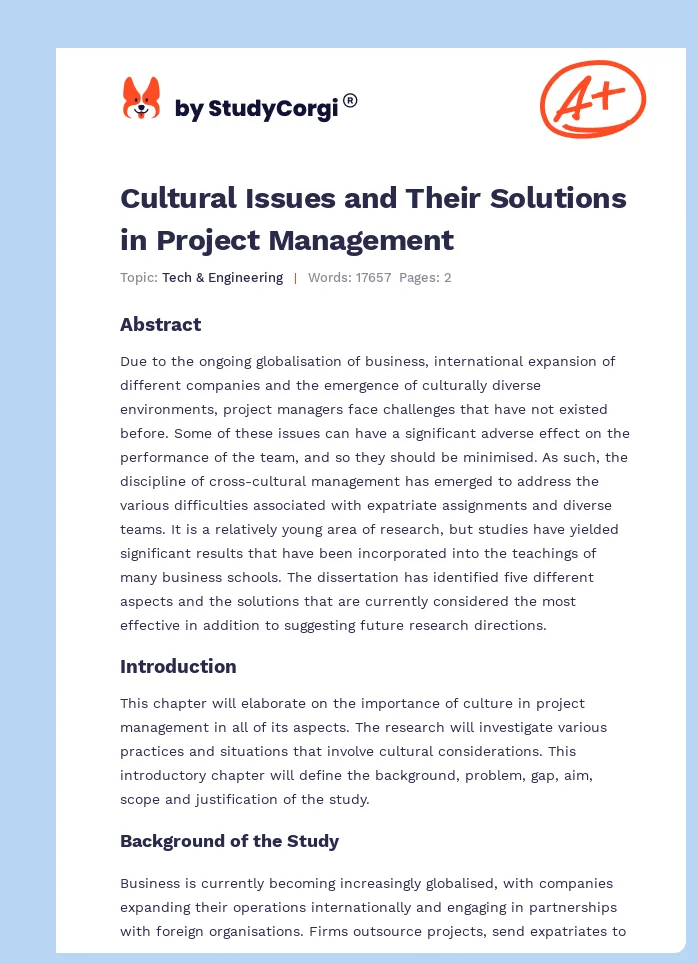 Cultural Issues and Their Solutions in Project Management. Page 1