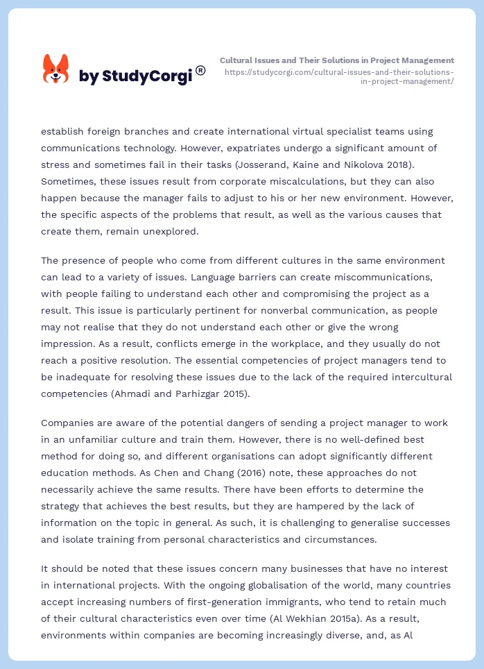 Cultural Issues and Their Solutions in Project Management. Page 2