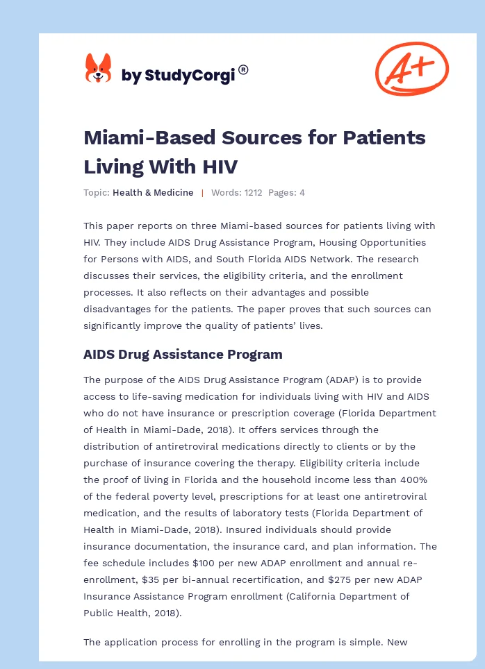 Miami-Based Sources for Patients Living With HIV. Page 1
