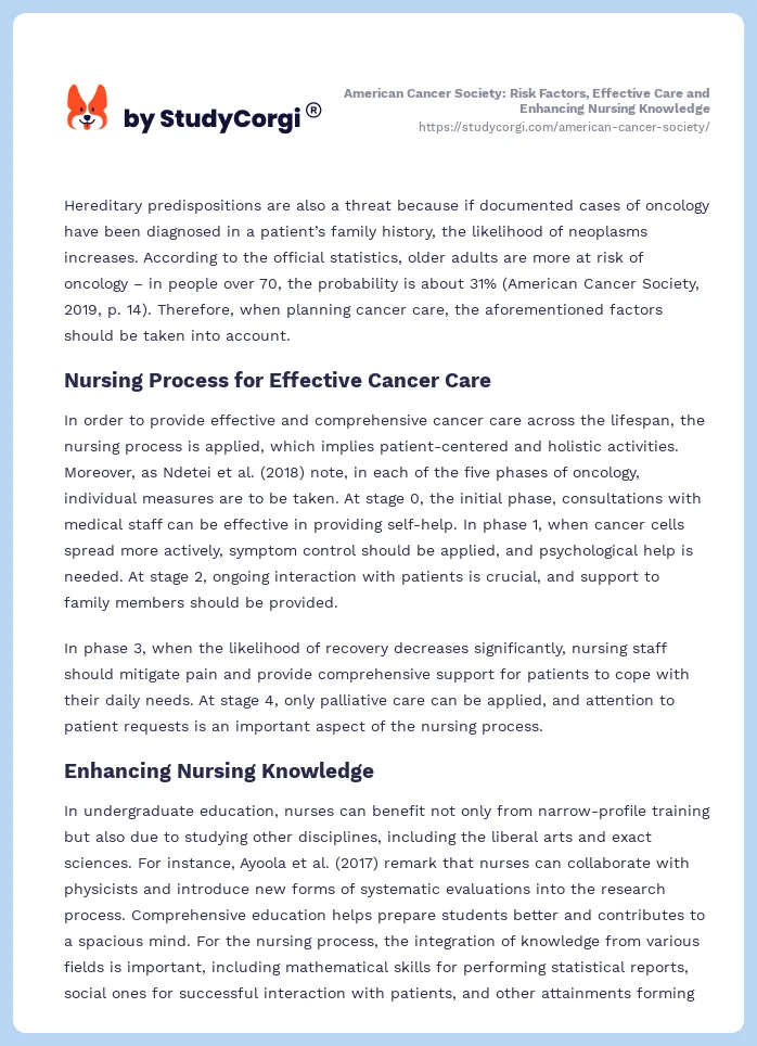 American Cancer Society: Risk Factors, Effective Care and Enhancing Nursing Knowledge. Page 2