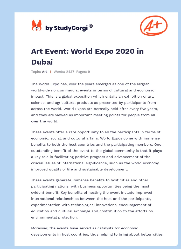 Art Event: World Expo 2020 in Dubai. Page 1