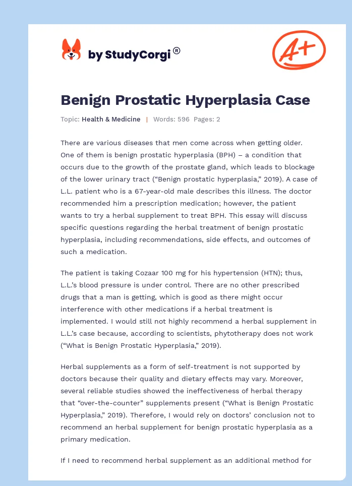 Benign Prostatic Hyperplasia Case. Page 1