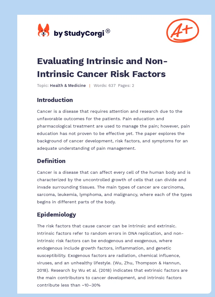 Evaluating Intrinsic and Non-Intrinsic Cancer Risk Factors. Page 1