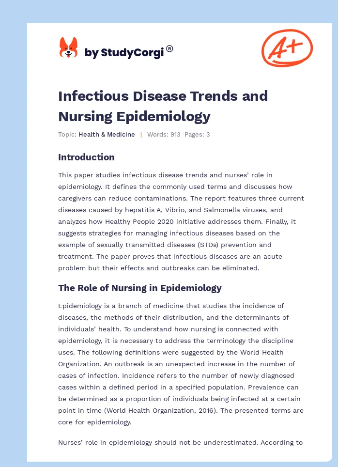 Infectious Disease Trends and Nursing Epidemiology. Page 1