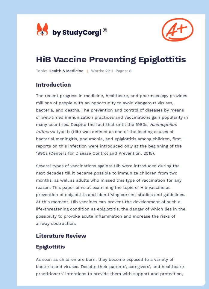 HiB Vaccine Preventing Epiglottitis. Page 1