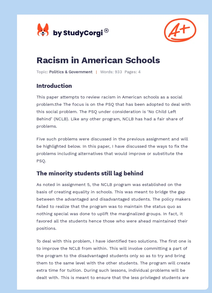 Racism in American Schools. Page 1