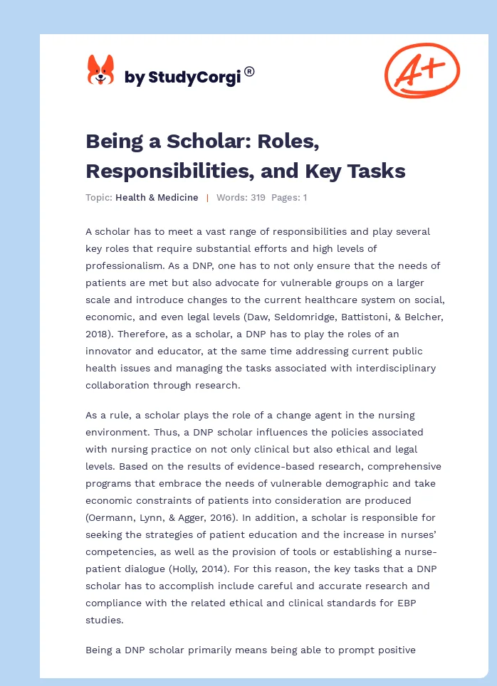 Being a Scholar: Roles, Responsibilities, and Key Tasks. Page 1
