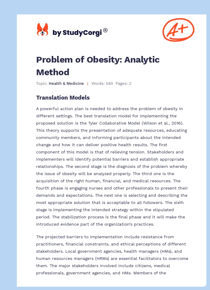 Problem of Obesity: Analytic Method. Page 1