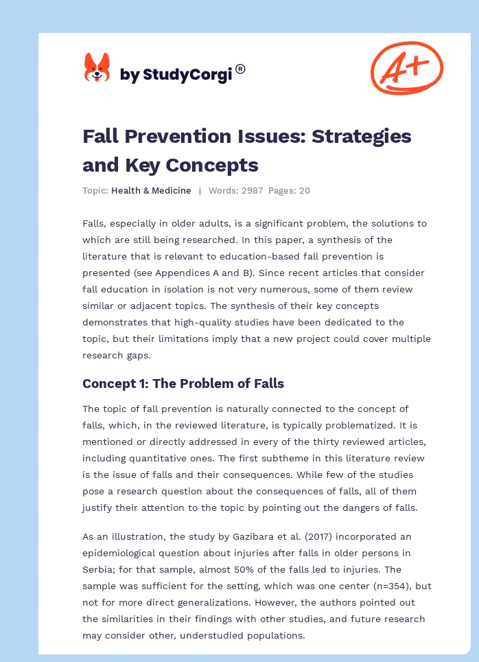 Fall Prevention Issues: Strategies and Key Concepts. Page 1