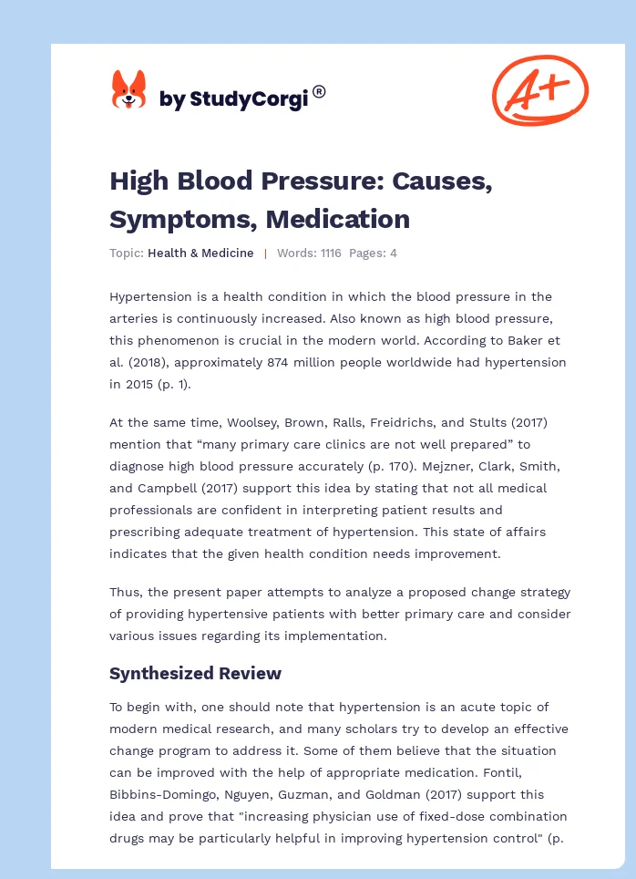 High Blood Pressure: Causes, Symptoms, Medication. Page 1