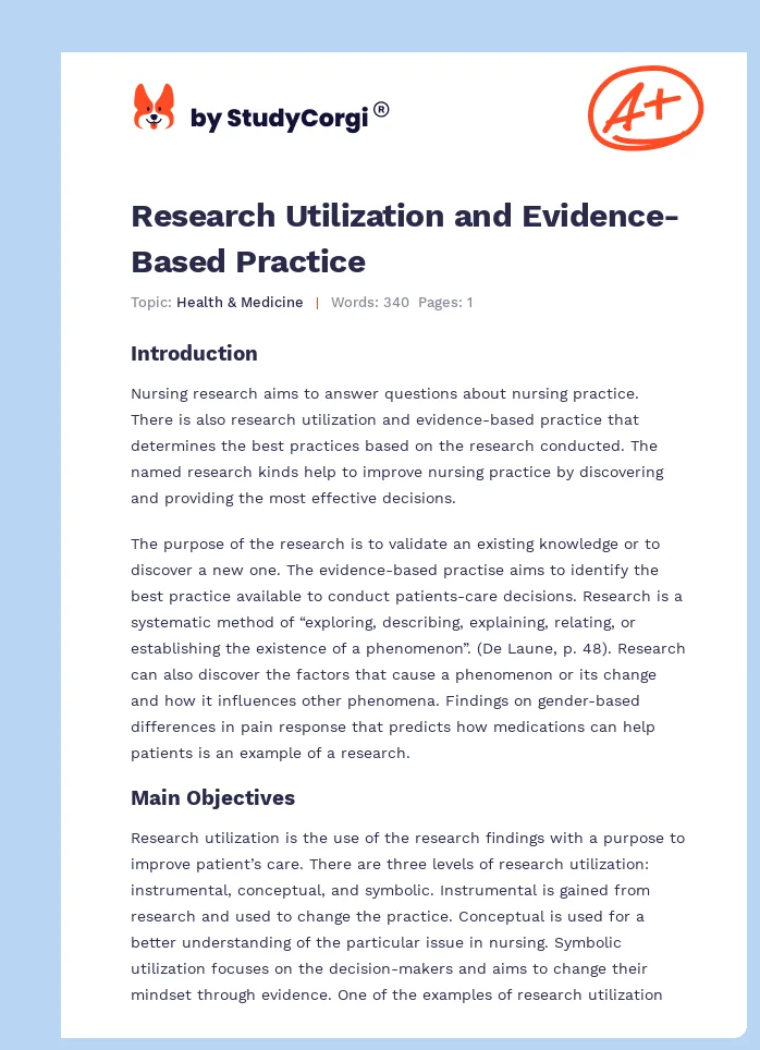 Research Utilization and Evidence-Based Practice. Page 1