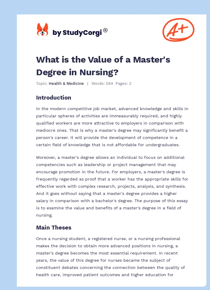 What is the Value of a Master's Degree in Nursing?. Page 1