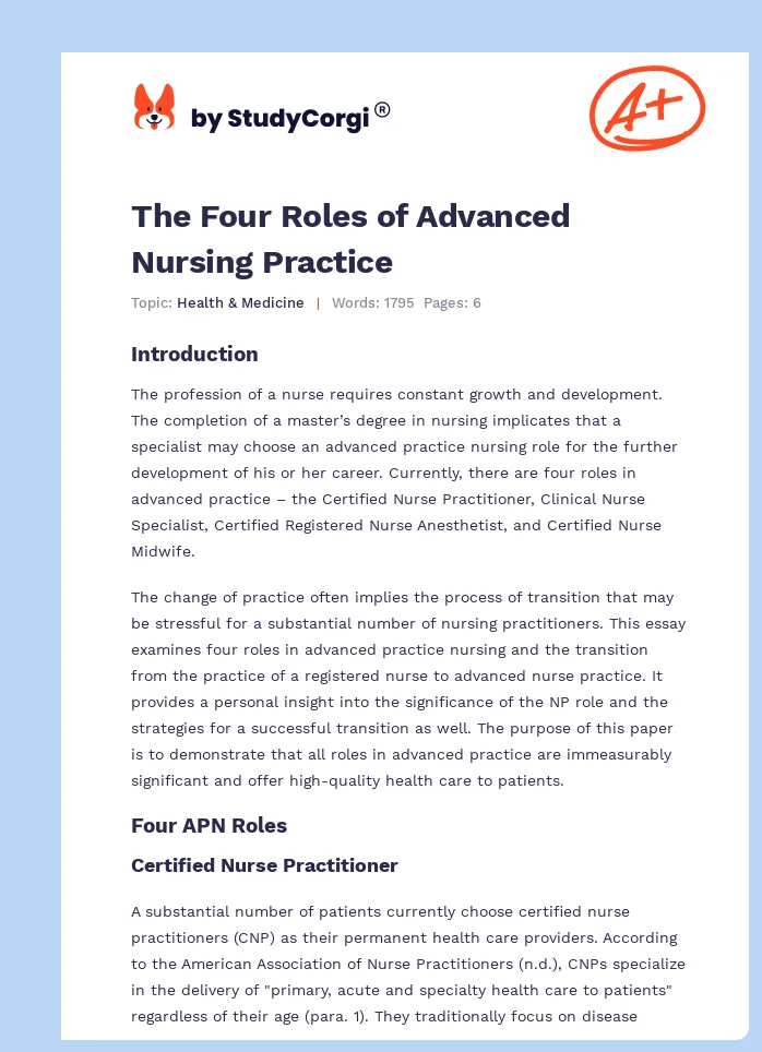 The Four Roles of Advanced Nursing Practice. Page 1