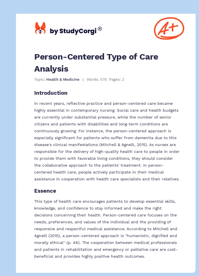 Person-Centered Type of Care Analysis. Page 1