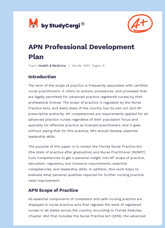APN Professional Development Plan. Page 1