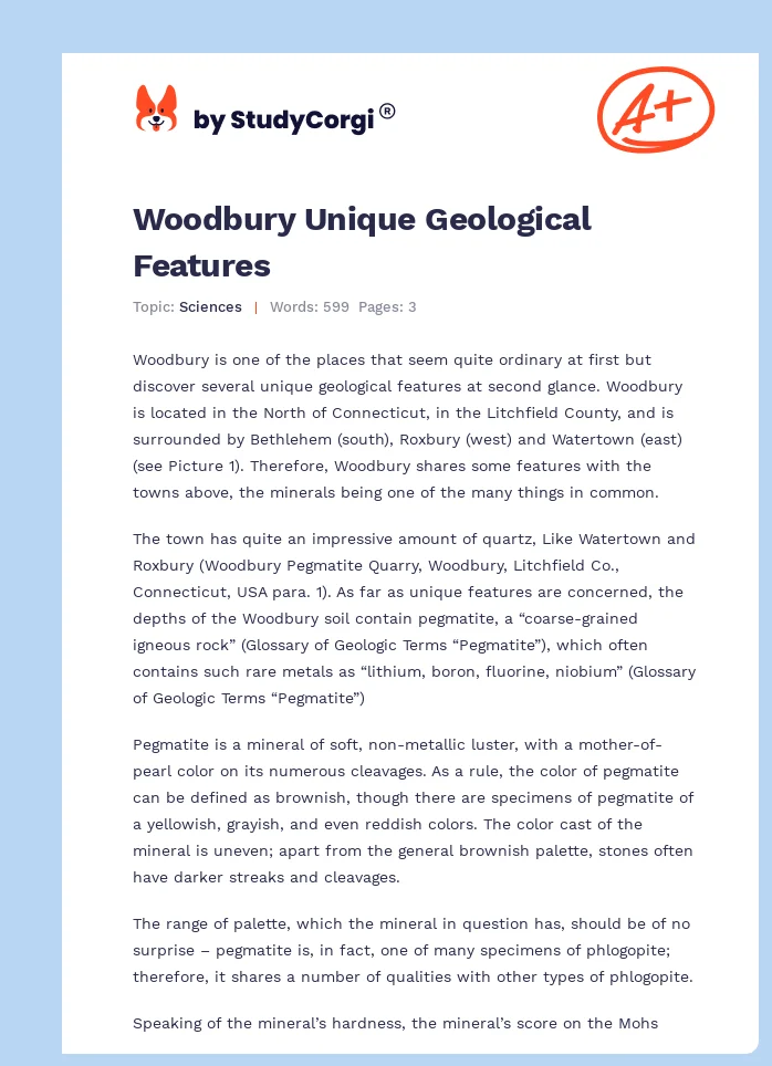 Woodbury Unique Geological Features. Page 1
