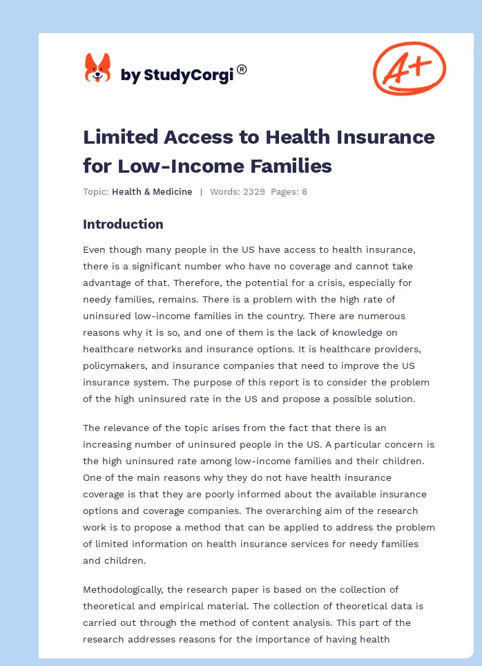 Limited Access to Health Insurance for Low-Income Families. Page 1