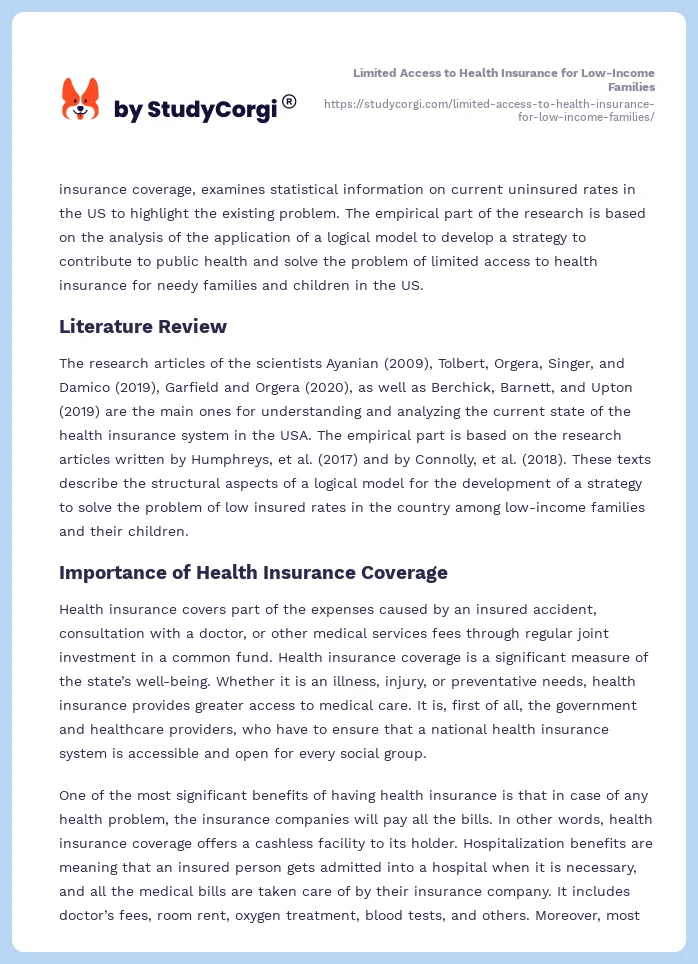 Limited Access to Health Insurance for Low-Income Families. Page 2